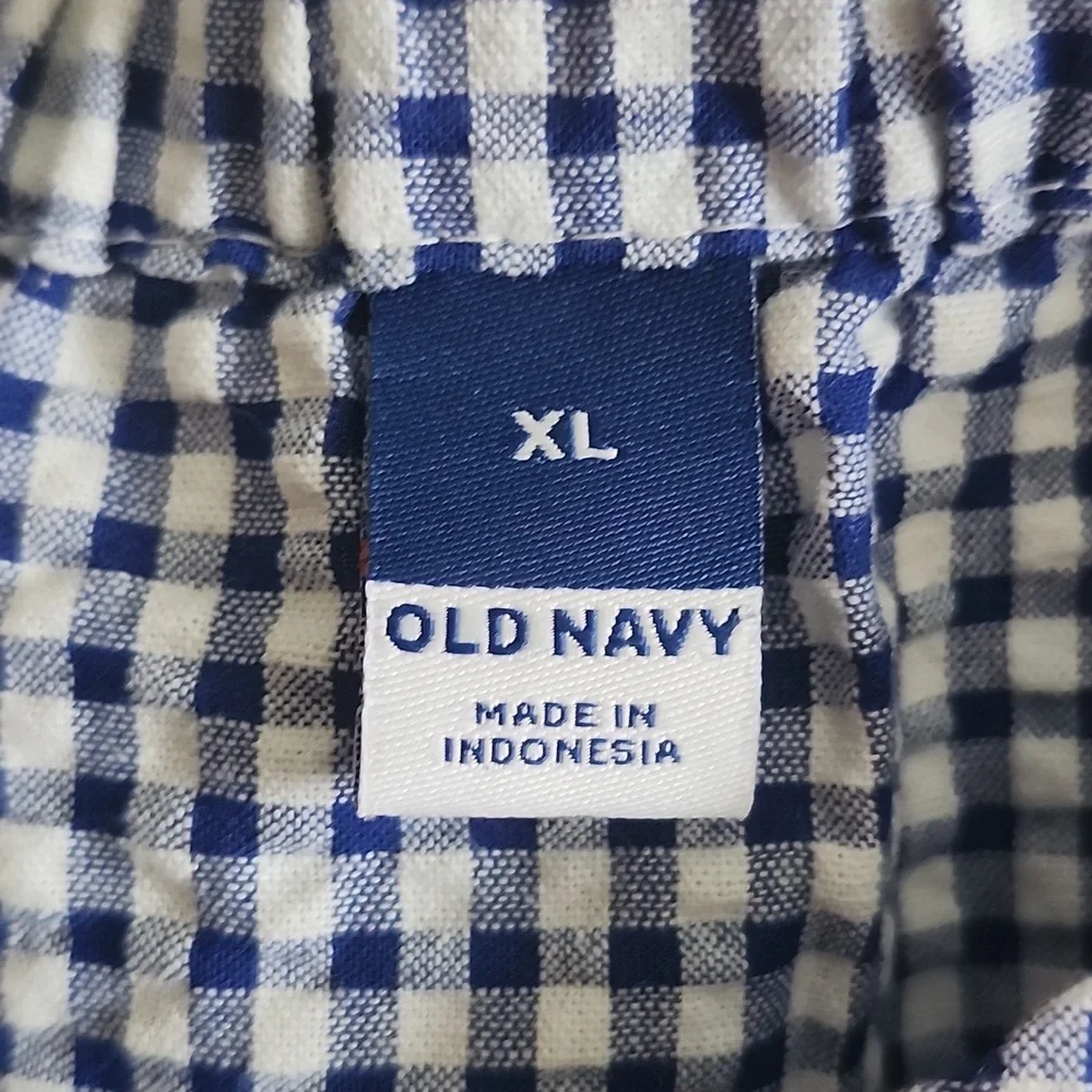Old Navy Blue White Gingham Puff Sleeve Blouse Babydoll Top Feminine Prarie